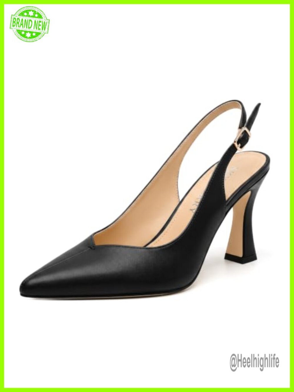 Slingback Pointed Closed Toe Kitten Heel Pumps 3.35 Inch Faux Leather